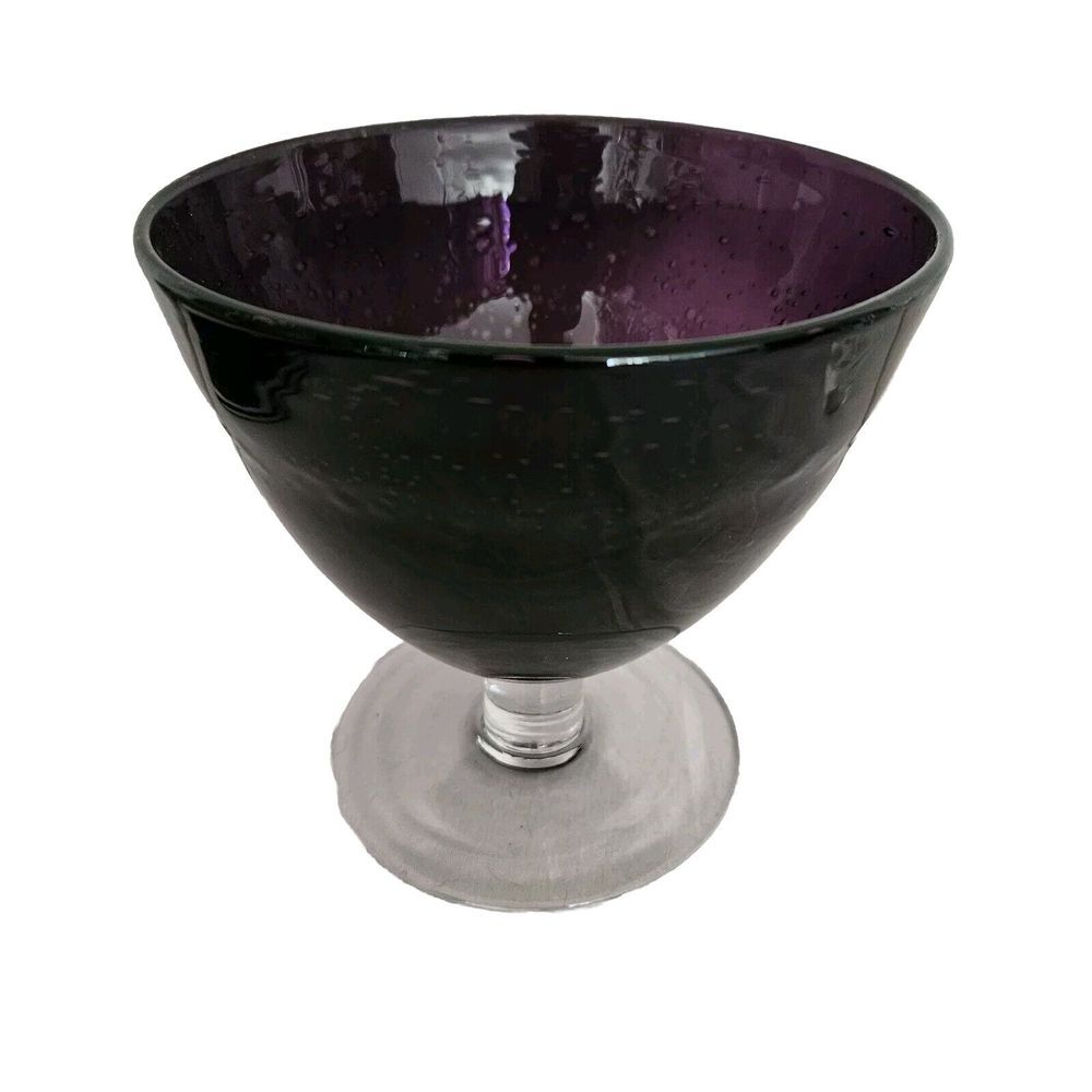 Amethyst Purple Glass Goblet Pedestal Compote Bowl Home Decor Display